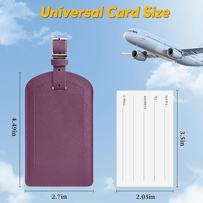 3 Pack Luggage Tags for Suitcases, TSA Approved Bag Tags, Baggage Tags with Privacy Protection, Travel Essentials Luggage Accessories, Royal Purple