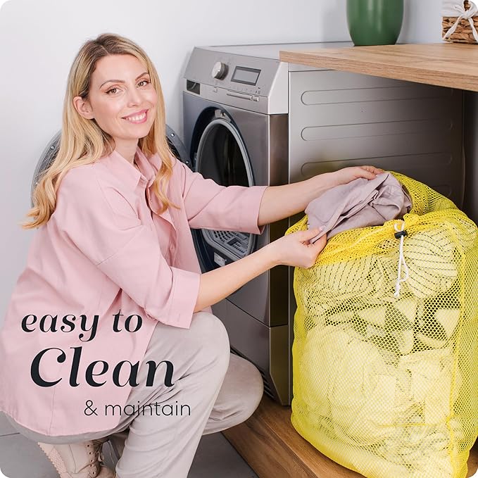 Handy Laundry Mesh Laundry Bags XL 24" x 36" – Heavy Duty, Durable Drawstring Bag for Delicates, College Dorm, Travel, Storage, Machine Washable, Foldable, 2-Pack (Yellow)