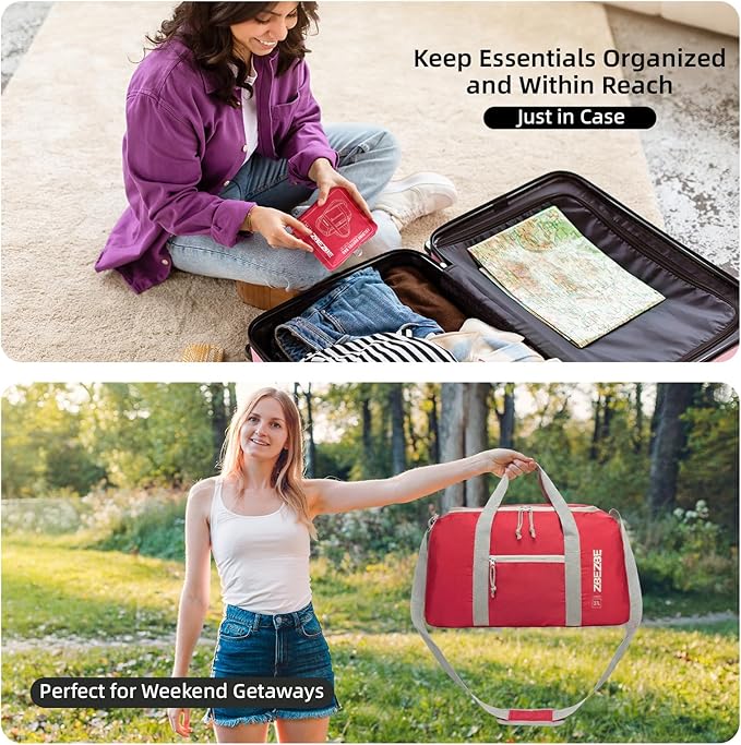 Foldable Travel Duffel Bag, Lightweight & Easy to Carry Water-Repellent Duffle Bag - 2-Way Zipper & Interior Pouch, Ideal for Weekend Trips, Daily Use,Camping，Sports