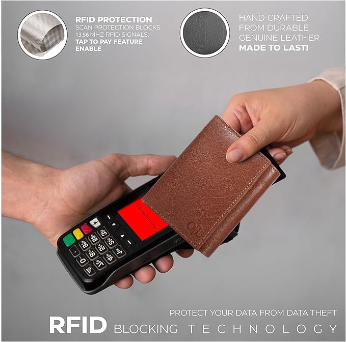 Real Leather Mens Trifold Wallet RFID Blocking Slim Minimalist Front Pocket - Thin & Stylish with ID Window in Gift Box