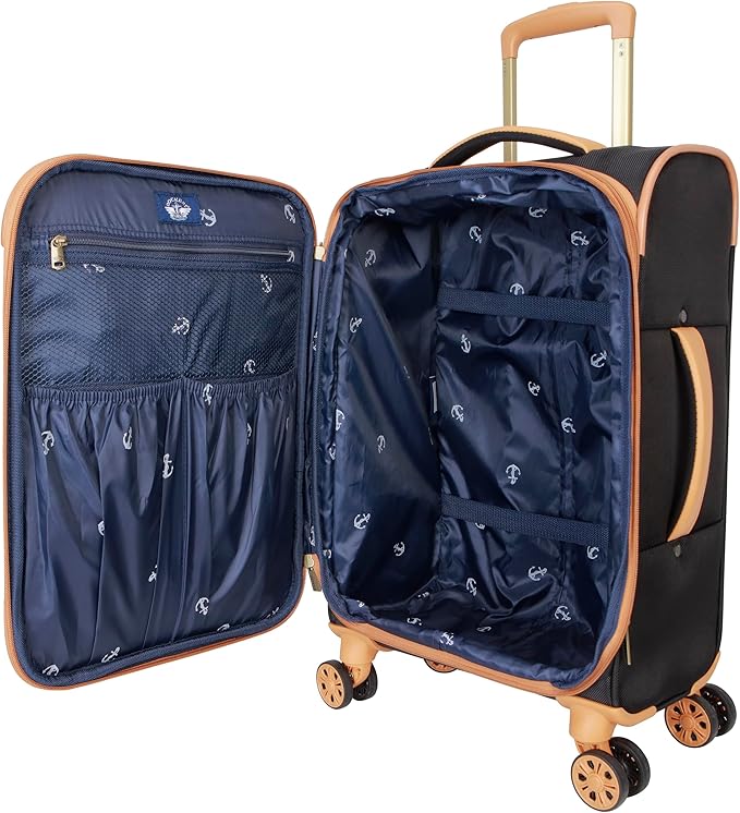 Dockers Seahorse Softside Expandable 8-Wheel Spinner Travel Checked Luggage, 24-Inch, Black