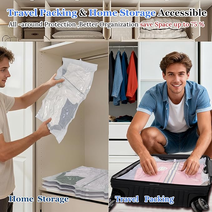 Vacuum Sealing Bags for Clothing Travel,Space Saver Vacuum Storage Bags with Air Pump,Compression Packing for Luggage and Clothes Travel (15 Combo Bags+Electric Pump)
