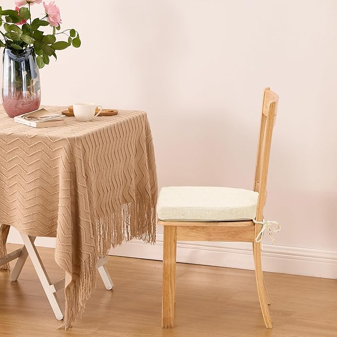 Chair Cushions for Dining Chairs with Ties and Removable Cover, Dining Kitchen Chair Pads with Non-Slip Bottom, High-Resilience Indoor Seat Cushions, 16'' x 16'' x 2'', Set of 4, Beige