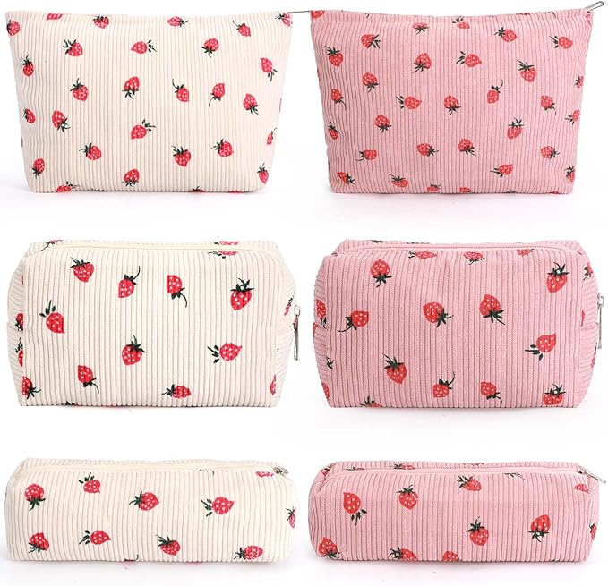 EIMMBD Makeup Bags 6 Pieces Set Large Capacity Cosmetic Bag Travel Toiletry Bag Organizer Cute Strawberry Makeup Bag Pouch Storage Bag for Women