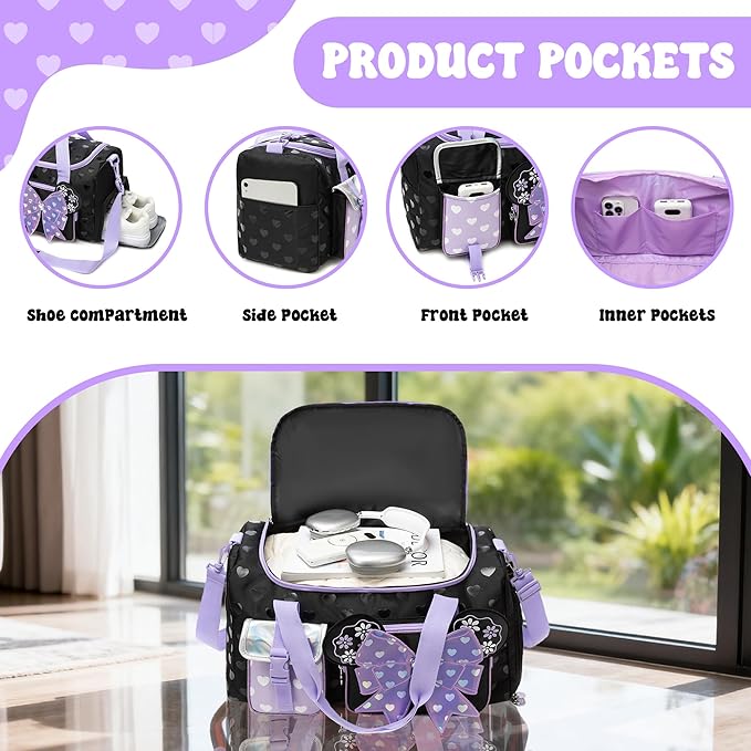 Kids Duffle Bag Girls Dance Bag for Kids with Shoe Compartment Lightweight Carry On Weekender for School,Sleepover,Gym & Family Trips