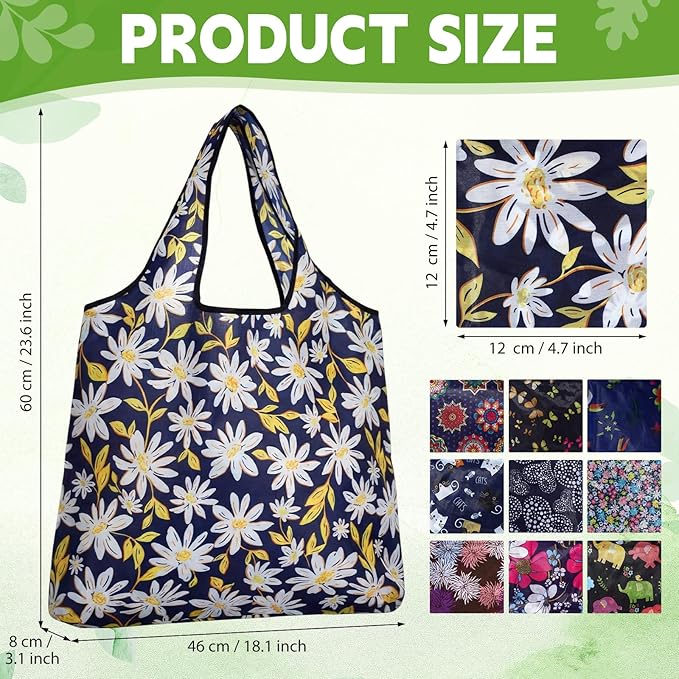 Paterr 50 Pack Reusable Foldable Grocery Bags 10 Patterns Bulk Shopping Totes Pocket Size Bags for Supermarket