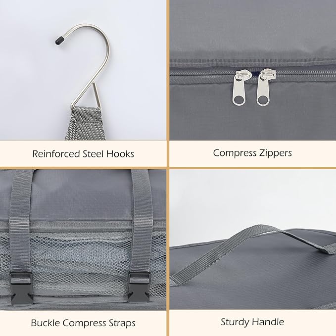 Surblue Hanging Travel Shelves Compression Packing Cube for Carry-on Luggage Suitcase Collapsible with Extension Layer Large Capacity, Grey, XXL