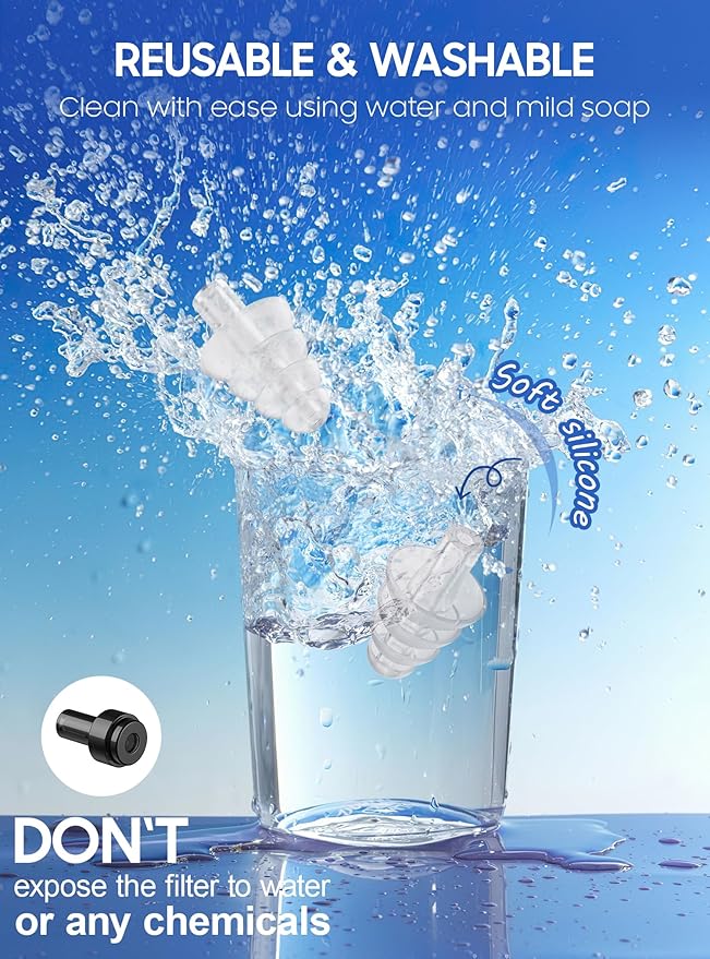 Ear Plugs for Airplane Pressure Relief, 2 Pairs Adults Soft Silicone Reusable Airplane Earplugs 26dB, with Silicone Connector Cord, Travel Essentials for Flying, Ear Protection Earplugs for Plane