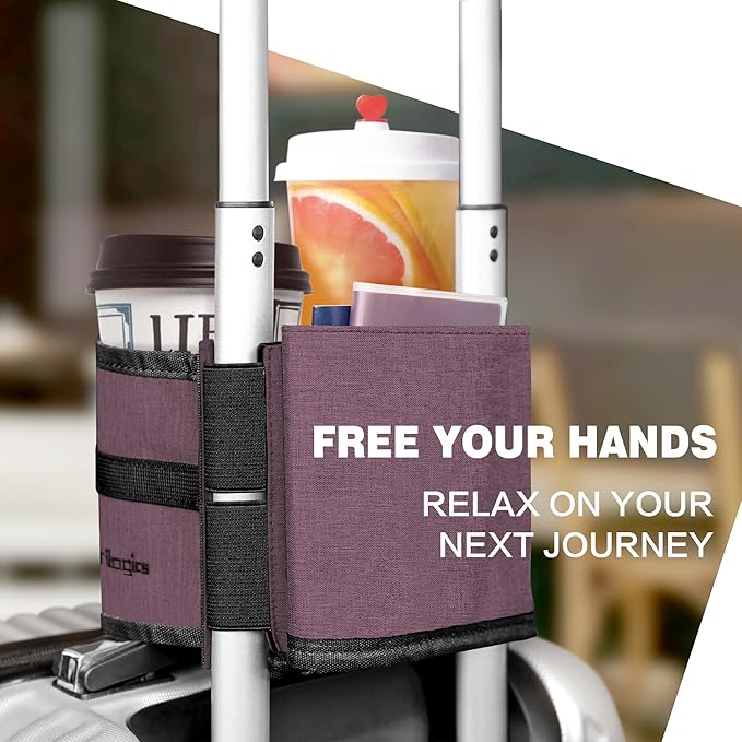 Luggage Cup Holder Attachment – Hands-Free Drink Carrier for Coffee Mugs, Bottle and Tumblers, Essential Travel Accessory, for Flight Attendants & Travelers