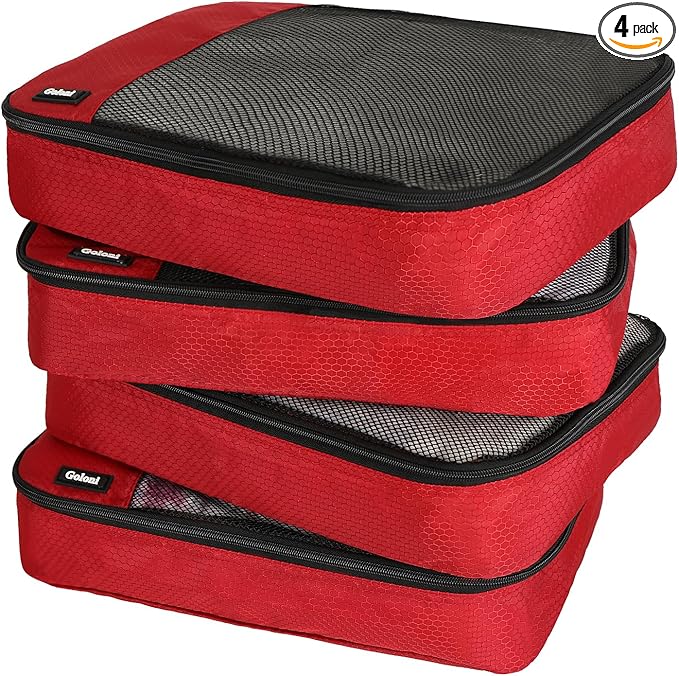 Packing Cubes for Travel Essentials,4 Set Packing Cubes for Suitcases,Lightweight Mesh Luggage Organizer Bag,Red