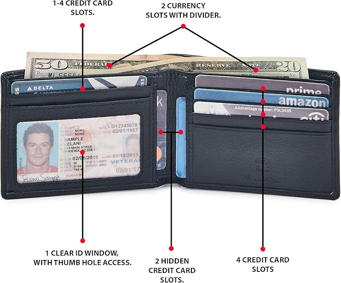 Real Leather Mens Bifold Wallet RFID Blocking Slim Minimalist Front Pocket - Thin & Stylish with ID Window in Gift Box (Nappa, Black)