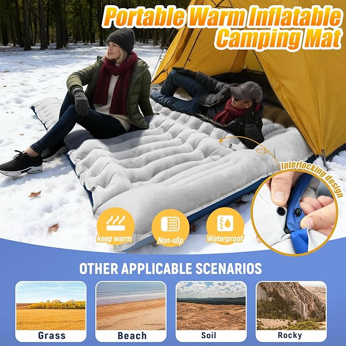 Camping Sleeping Pad, 8.8R-Value Ultralight Camping Mat with Pillow, Insulated Camping Mattress, Built-in Foot Pump Inflatable Sleeping Pads Compact for Camping Backpacking Hiking, Single