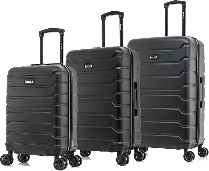 InUSA TREND Luggage with Spinner Wheels | Durable Lightweight Hardshell Suitcase,Travel sets with Handle and Trolley | (20in, 24in, 28in) 3 Piece Set | Black
