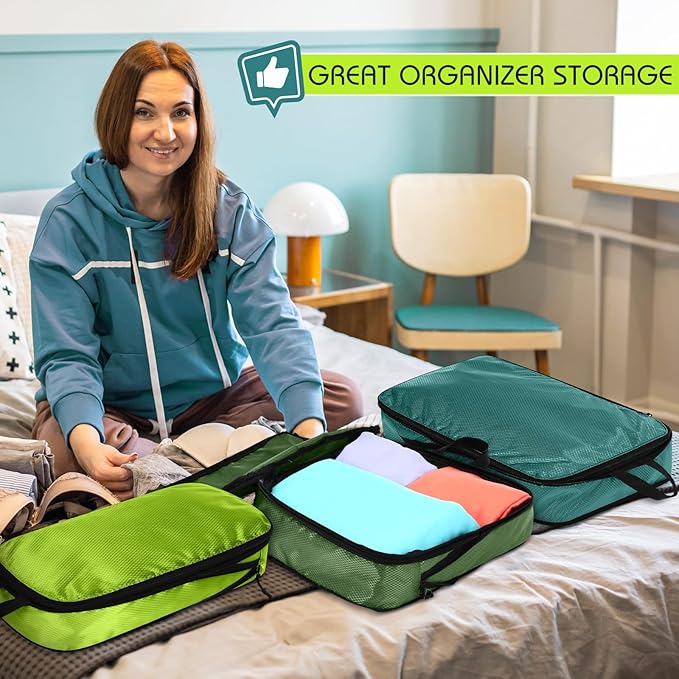 5 Pack Compression Packing Cubes for Travel Space Saving Cubes Luggage Organizer for Suitcase(Green,Mixed)