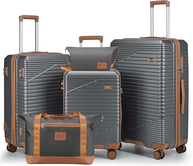 Luggage Sets 3 Piece,Hard Shell Carry on Suitcase with Spinner Wheels and TSA Lock, Travel Lightweight Luggage Set with YKK Zippers (Gray, 5 piece sets（20/24/28/DB/TB)