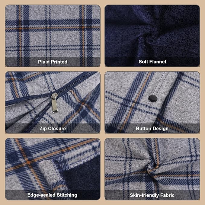 forestfish Wearable Blanket Compact Pillow 2-in-1, Lap Blanket Poncho with Button Plaid Throw Cushion for Home Office Sofa