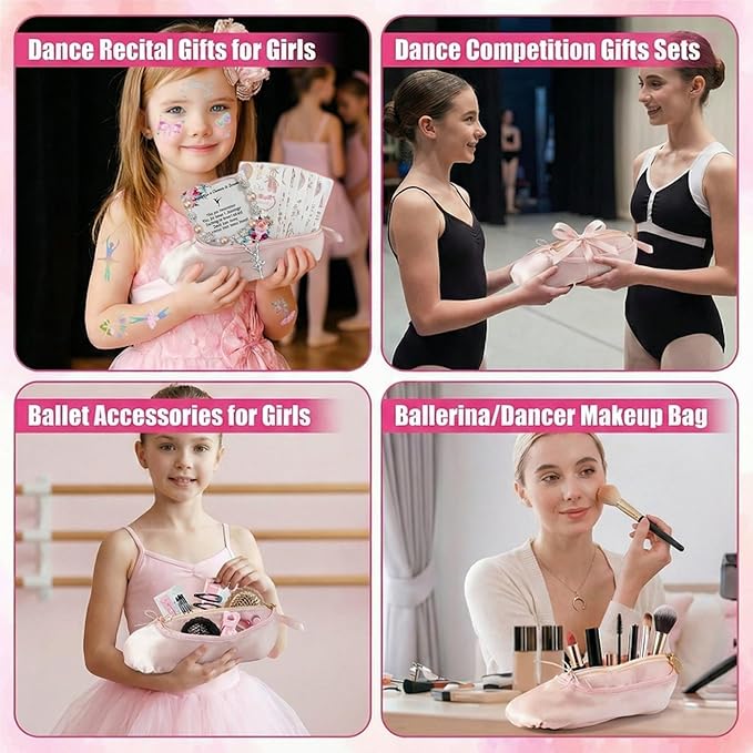 Ballet Slipper Pouch Makeup Bag Dance Recital Gifts for Girls Dancer Ballerina Accessories Gifts Set Necklace Bracelet Sticker