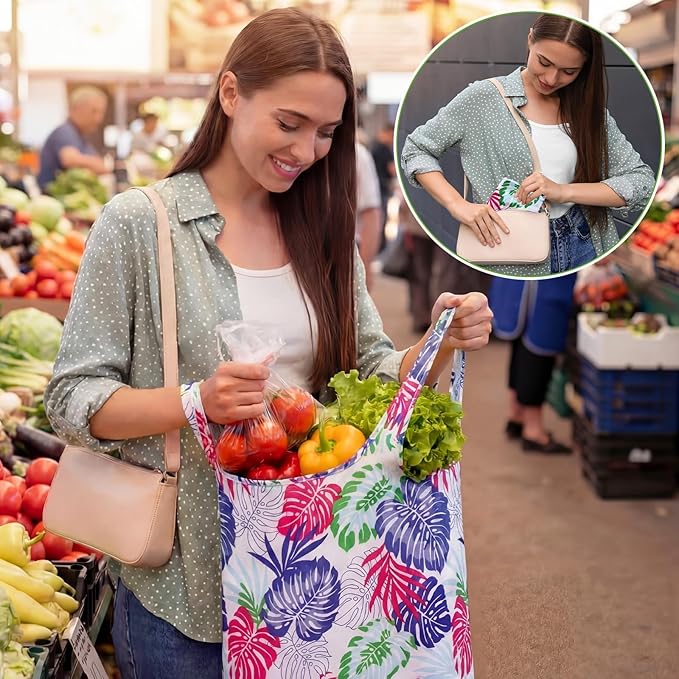 Paterr 50 Pack Reusable Foldable Grocery Bags 10 Patterns Bulk Shopping Totes Pocket Size Bags for Supermarket