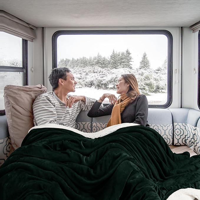 Utopia Bedding Sherpa Blanket California King Size (Forest Green, 102x96 Inches) - Soft Lightweight Plush Fleece Reversible Blanket for Bed, Sofa, Couch, Camping and Travel