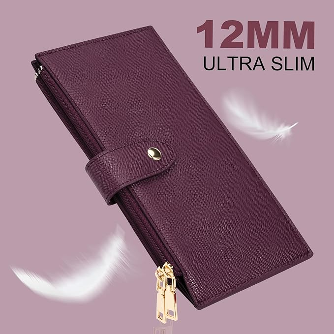 Travelambo RFID Wallet Women Large Size Bifold Multi Card Wallet Case with Zipper Pocke Credit Card Holder for Women