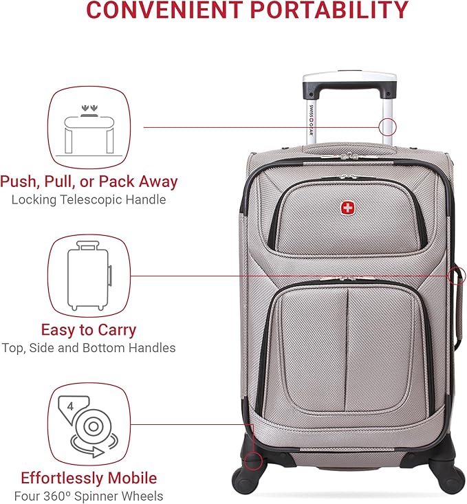 SWISSGEAR Sion Softside Expandable Spinner Luggage Durable Lightweight Travel Suitcase, Pewter, Carry-On 21-Inch