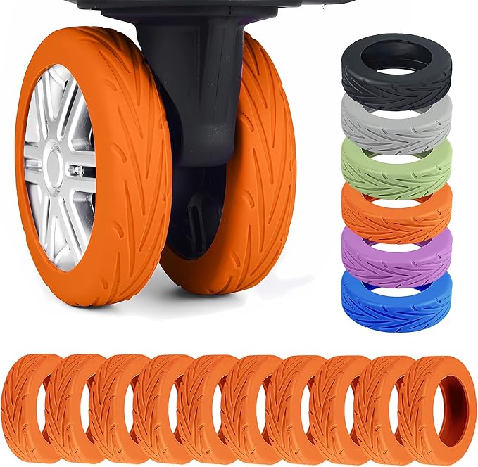 10 Pcs Luggage Wheel Covers for Suitcase, 8+2 Bonus Spares Anti-Noise Silicone Spinner Wheel Protectors, Fits 2-2.4 Inch Double Wheels, Wear-Resistant Quiet Travel Accessories (Orange)
