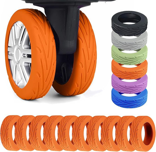 10 Pcs Luggage Wheel Covers for Suitcase, 8+2 Bonus Spares Anti-Noise Silicone Spinner Wheel Protectors, Fits 2-2.4 Inch Double Wheels, Wear-Resistant Quiet Travel Accessories (Orange)