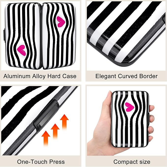 ELFISH Mini RFID Aluminum Wallet Credit Cards Holder Business Card Case Metal ID Case for Men Women (Eye heart)