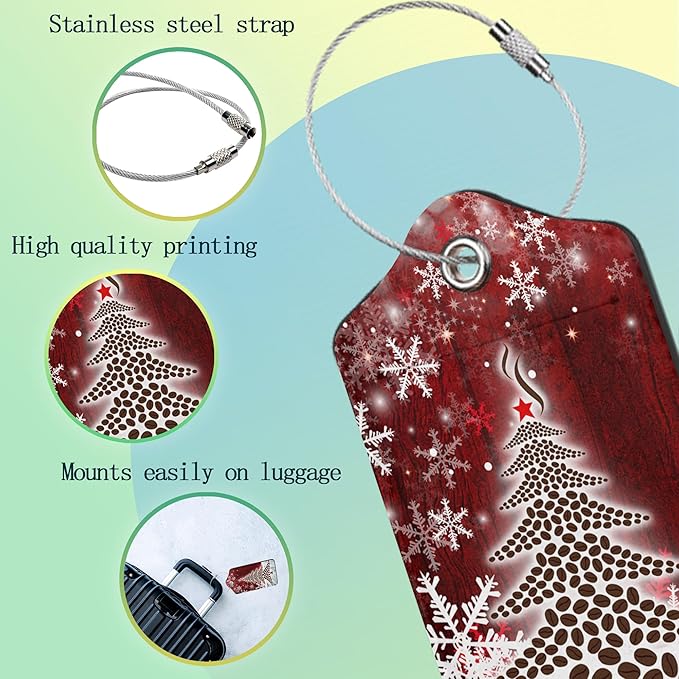 Christmas 2 Pack Luggage Tag for Suitcases Tree Snowflake Red PU Leather Bag Travel Suitcase ID Identifier Baggage Tags for Women Men Travel