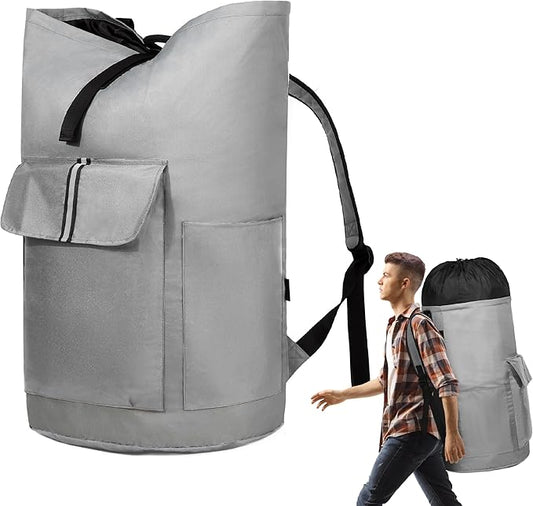 BeeGreen Grey-Laundry-Bag-Backpack-Extra-Large-Heavy-Duty, 125L Portable Travel Laundry Backpack Shoulder Straps & Extendable Clothes Hamper Bag 3 Pockets for College Apartment