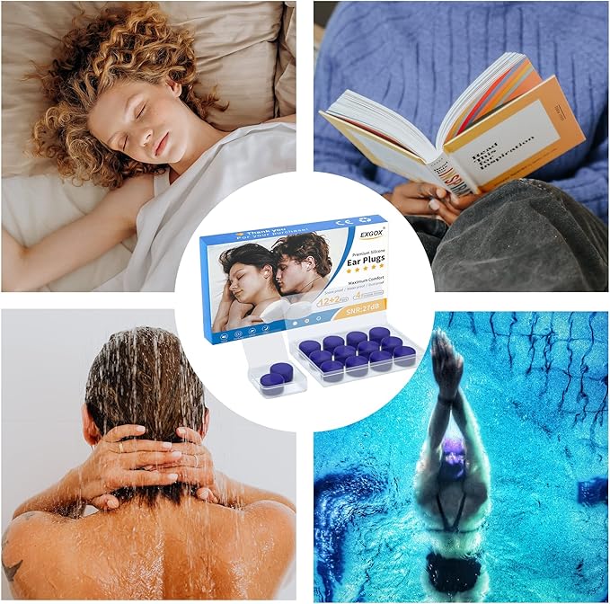 EXGOX 7 Pairs Silicone Ear Plugs for Sleeping Noise Cancelling Reusable Moldable Wax Earplugs for Swimming, Work, Airplane, SNR27dB(Dark Blue)