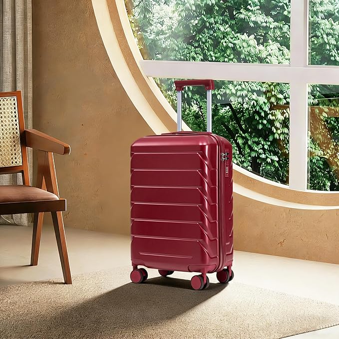20 Inch Carry On Luggage, Lightweight ABS Hard Shell Suitcase with Spinner Wheels, Durable Travel Luggage with Combination Lock & Side Hooks for Men Women, Red
