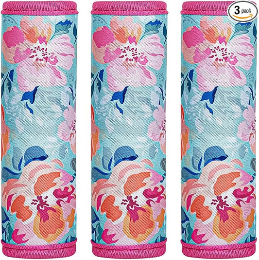 HEYSKAY 3pcs Neoprene Luggage Handle Wrap for Suitcase Identifier Travel Bag Wraps Luggage ID Tags Cover (Flower)