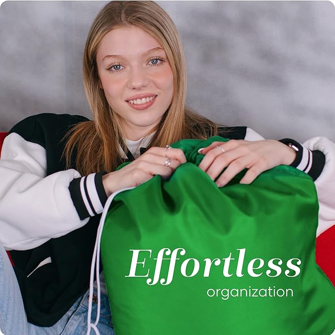 Nylon XL Laundry Bag - Locking Drawstring Closure, Machine Washable, These Large Bags Will Fit a Laundry Basket and Strong Enough to Carry up to Two Loads of Clothes (Green | 22" x 32")