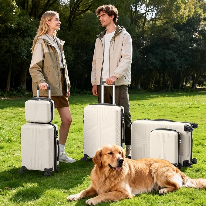 Karl home Luggage Sets 4 Piece, PP Hard Case Suitcase Set with Built-in Lock Spinner Wheels, Lightweight Durable Carry on Luggage for Business Travel - White (16/20/24/28")