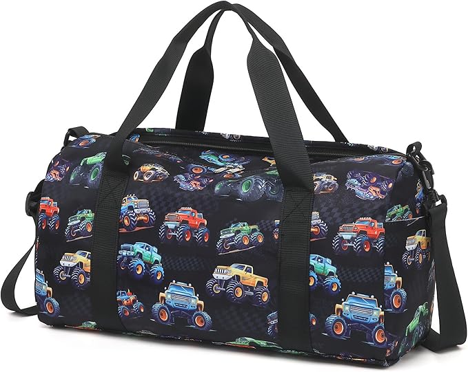 CAMTOP Kids Duffel Overnight Bag Boys Girls Toddler Weekender Carry-On Personalized Tote for Travel Gym Sport (D-Car)