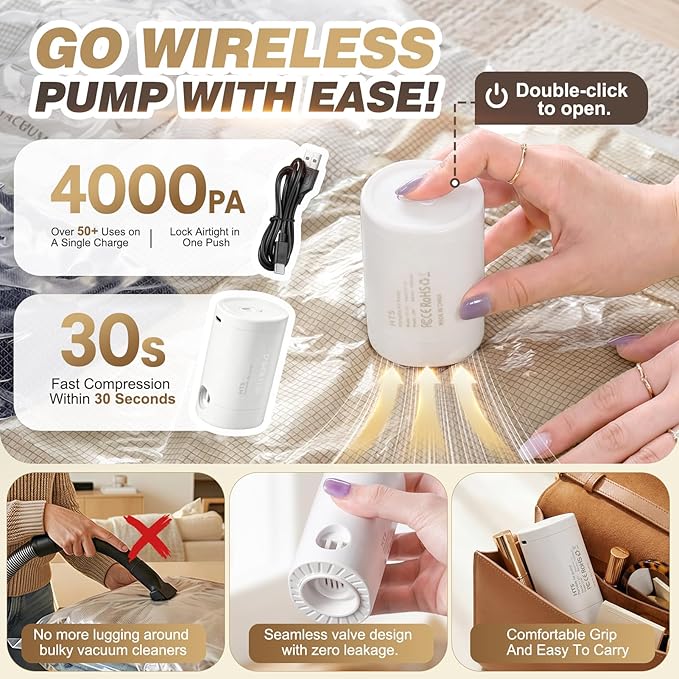 Vacuum Seal Bags for Clothing Travel with Rechargeable Electric Pump, Space Saver Vacuum Storage Bags Travel, Reusable Compression Bags for Luggage Home (14pcs Checkered)