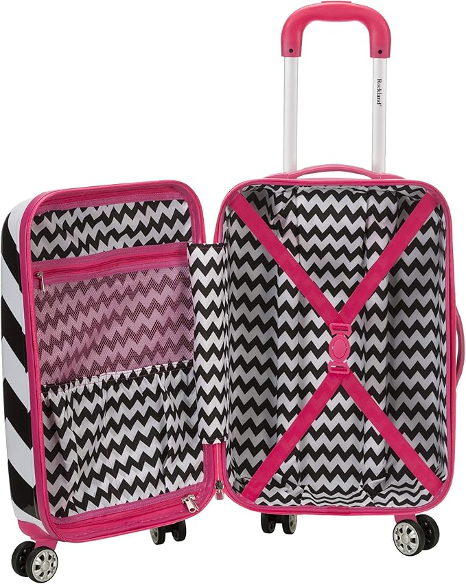 Rockland Safari Hardside Spinner Wheel Luggage, Pink Chevron, Carry-On 20-Inch
