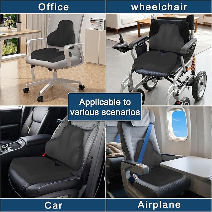Cushion and Lumbar Support Pillow, Relief Pressure Seat Cusion for Office Chairs & Car Seat, Ergonomic Design Cusion for Tailbone Pain Relief, Sciatica & Back Support