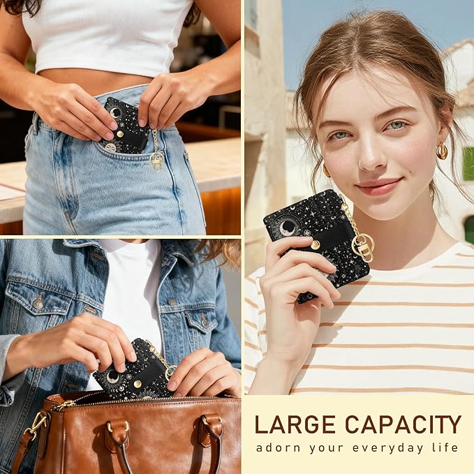 Jogjam Sun and Moon Rfid Women Wallet, Small Slim Thin Credit Card Wallet, PU Leather Bifold Cash Zipper Coin Pocket ID Window for Female Ladies Teen Girls Girly