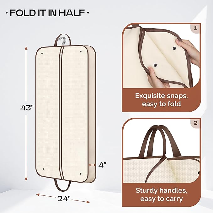 MISSLO 43" Hanging Garment Bags for Travel for Women Heavy Duty Mens Suit Bag Travel Foldable Suit Cover Bags for Closet Storage for Coats, Jackets, Shirts, Clothes, Beige
