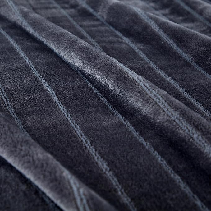 Extra Large 120x120 Inch Giant Soft Cozy Fleece Blanket, Huge Oversized Seamless King 3D Jacquard Decorative California King Blanket for Bed, Couch, Travel - Striped Dark Grey
