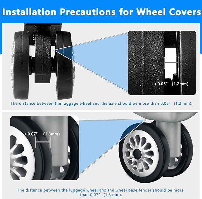 8 Pcs Upgraded Luggage Wheel Covers, Suitcase Protector, Wear-Resistant Anti-Noise Silicone Wheel Covers for 2-2.4” Spinner Wheels, Travel Accessories for Carry On Luggage (Blue, Small)