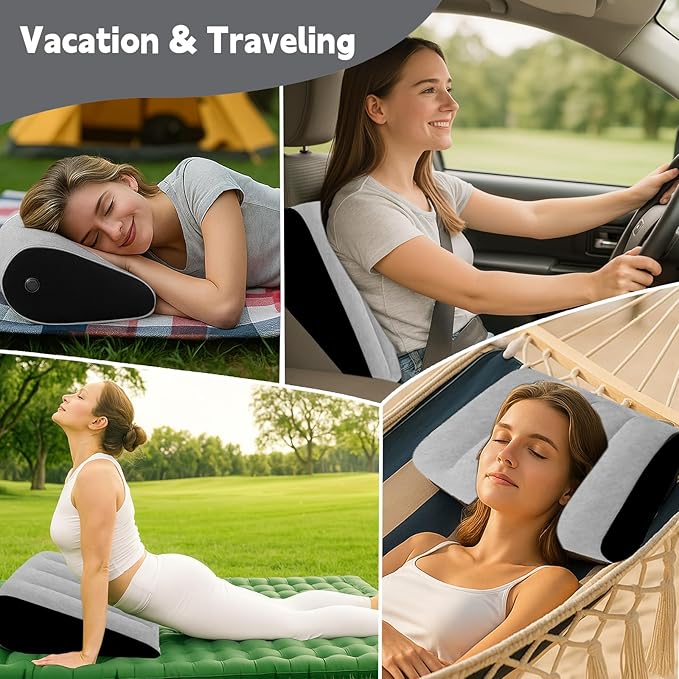 Prosixtoy Portable Wedge Pillow Inflatable Cushion - Body Positioners Lightweight Wedge Pillow for Sleeping, Leg Elevation, Use in Bed, Travel, Camping, Fast Inflating Deflation (Grey)