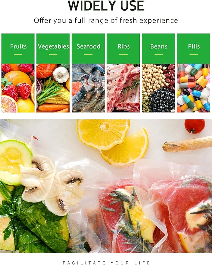Syntus Vacuum Sealer Bags for Food, 6 Rolls 11" x 20' Commercial Grade Bag Rolls, BPA Free Food Vac Bags for Storage, Meal Prep or Sous Vide