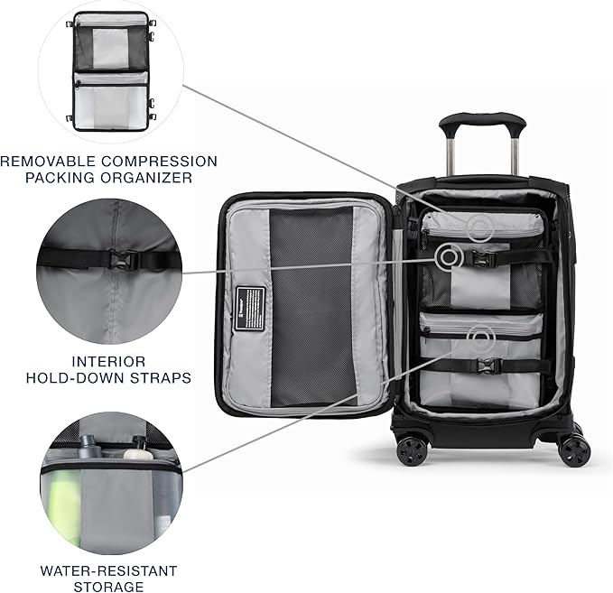 Travelpro Crew Classic Lightweight Softside Expandable Carry on Luggage, 8 Wheel Spinner Suitcase, Men and Women, Compact Carry On 20-Inch, Black