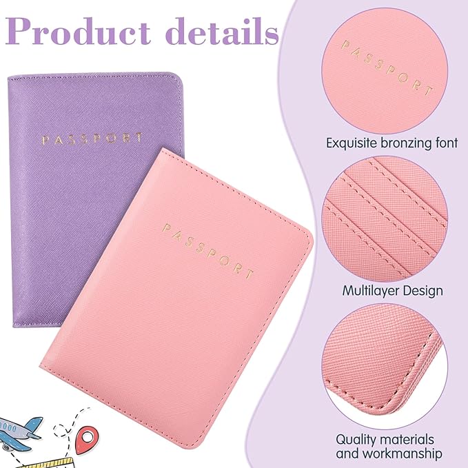 2 Pcs Passport Cover Holder for Travel Waterproof Leather Passport Wallet Case Book Travel Cruise Essentials for Women Men | 2 Pieces, Bridal, Holder, Waterproof, Holder Covers, Travel Wallet