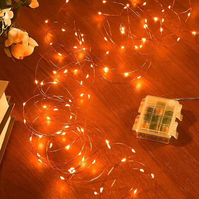 Ariceleo 1 Pack 65.6 Ft. Battery Operated Outdoor String Lights with Remote & Timer, LED Orange Fairy Lights, Waterproof Twinkle Lights for Bedroom, Dorm, Mason Jar, Wedding, Party, Christmas