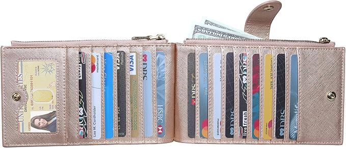 Travelambo RFID Wallet Women Large Size Bifold Multi Card Wallet Case with Zipper Pocke Credit Card Holder for Women