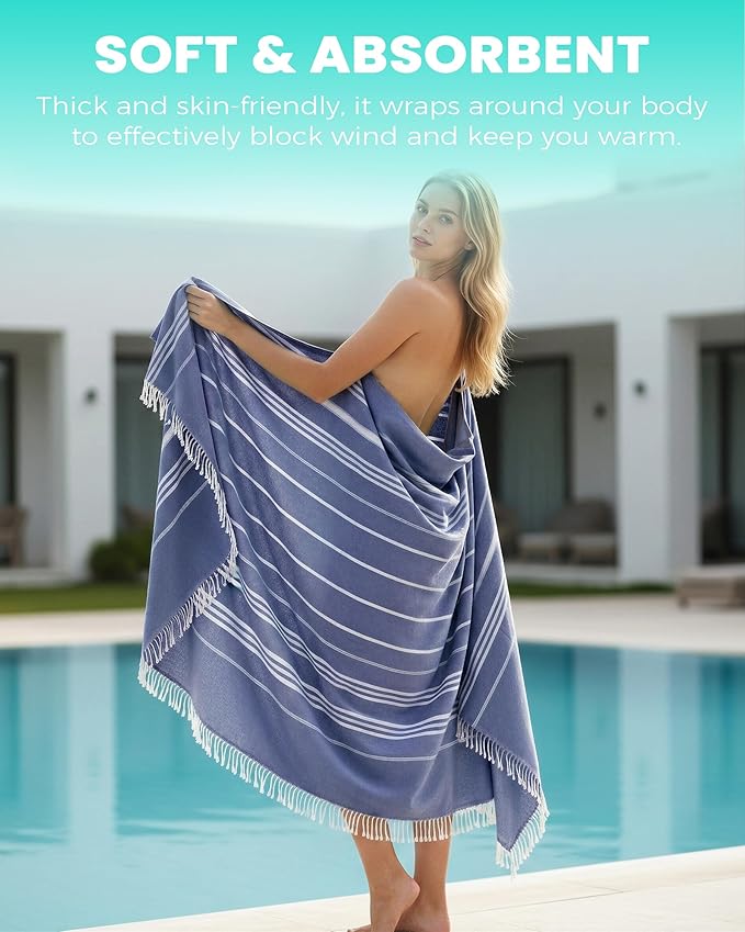 2 Pack Giant Huge Thin Boho Throw Blanket Turkish Beach Blanket Towel Jumbo Extra Large XL XXL Oversized Outdoor Picnic Accessories Travel Essentials for Family Camping Gears Must Haves Yard Mat Navy